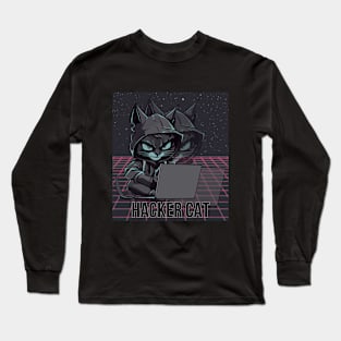 Hacker Cat. Mysterious looking Hacker Cat. Cool futuristic design with holographic shadow effect Long Sleeve T-Shirt